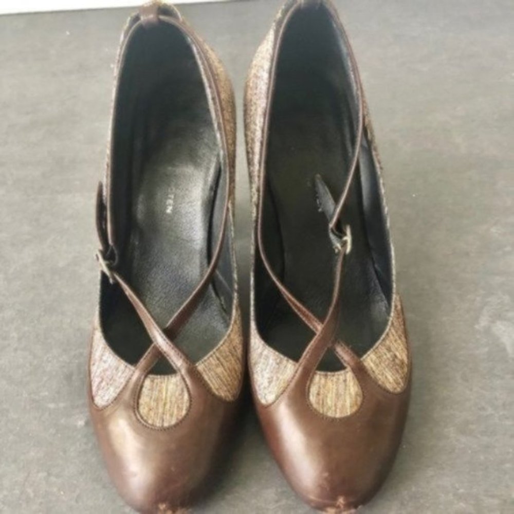 Dries Van Noten Brown and Silver Stacked Heels